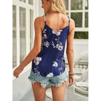 Damen floral bedrucktes Top mit schmalen Trägern und V-Ausschnitt R&B