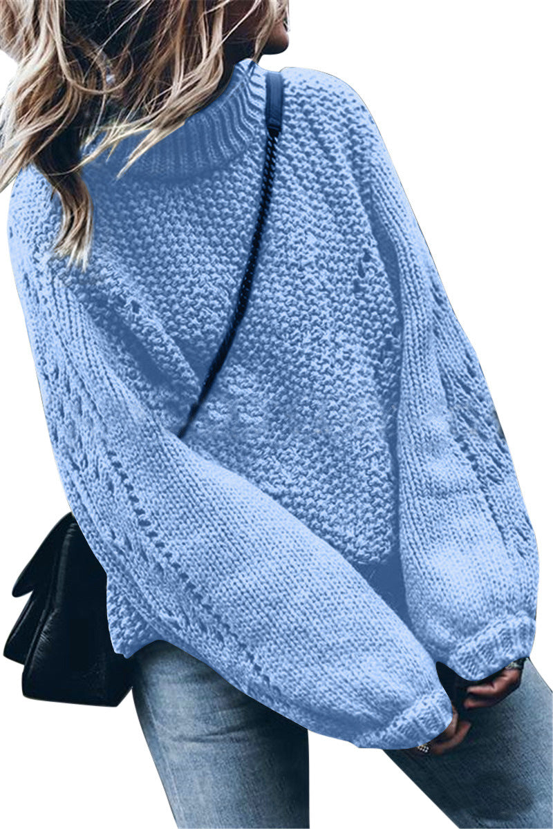 Damen Grobstrickpullover mit weitem Schnitt und modischem Rollkragen R&B