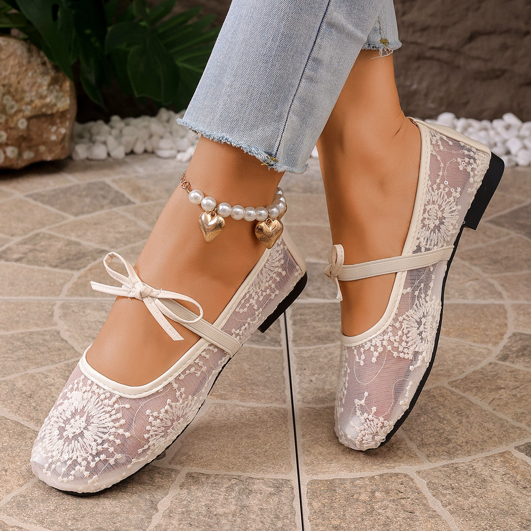 Damen Ballerinas mit filigranem Spitzen-Design und modischem Schleifenakzent R&B