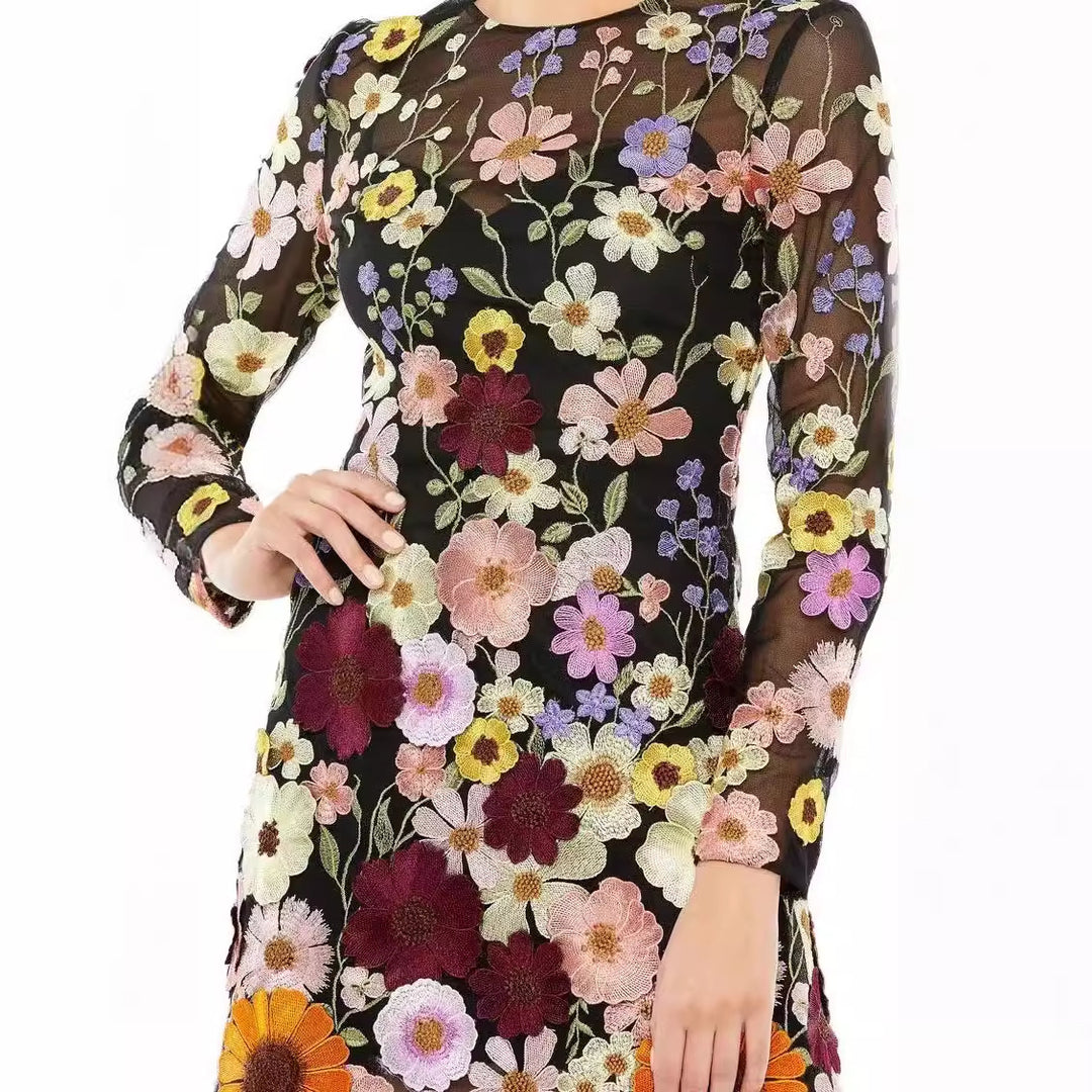 Damen Gesticktes Blumenkleid R&B