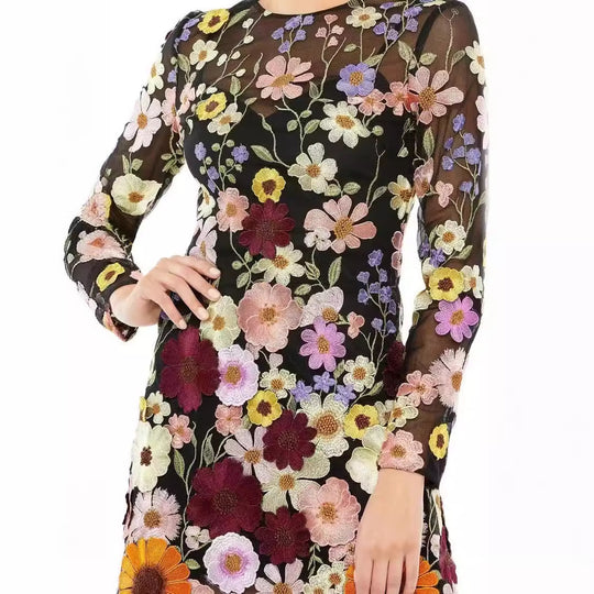 Damen Gesticktes Blumenkleid R&B