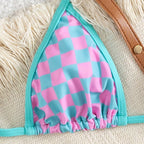 Damen Triangel-Bikini mit Karomuster und raffinierten BindR&Bändern R&B