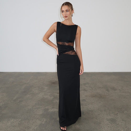 Damen Elegantes langes Kleid mit raffinierten Spitzendetails R&B