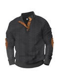 Herren nan lässiger Zopfstrickpullover mit verstärkter Knopfleiste und Wildleder-Ellenbogenpatches R&B