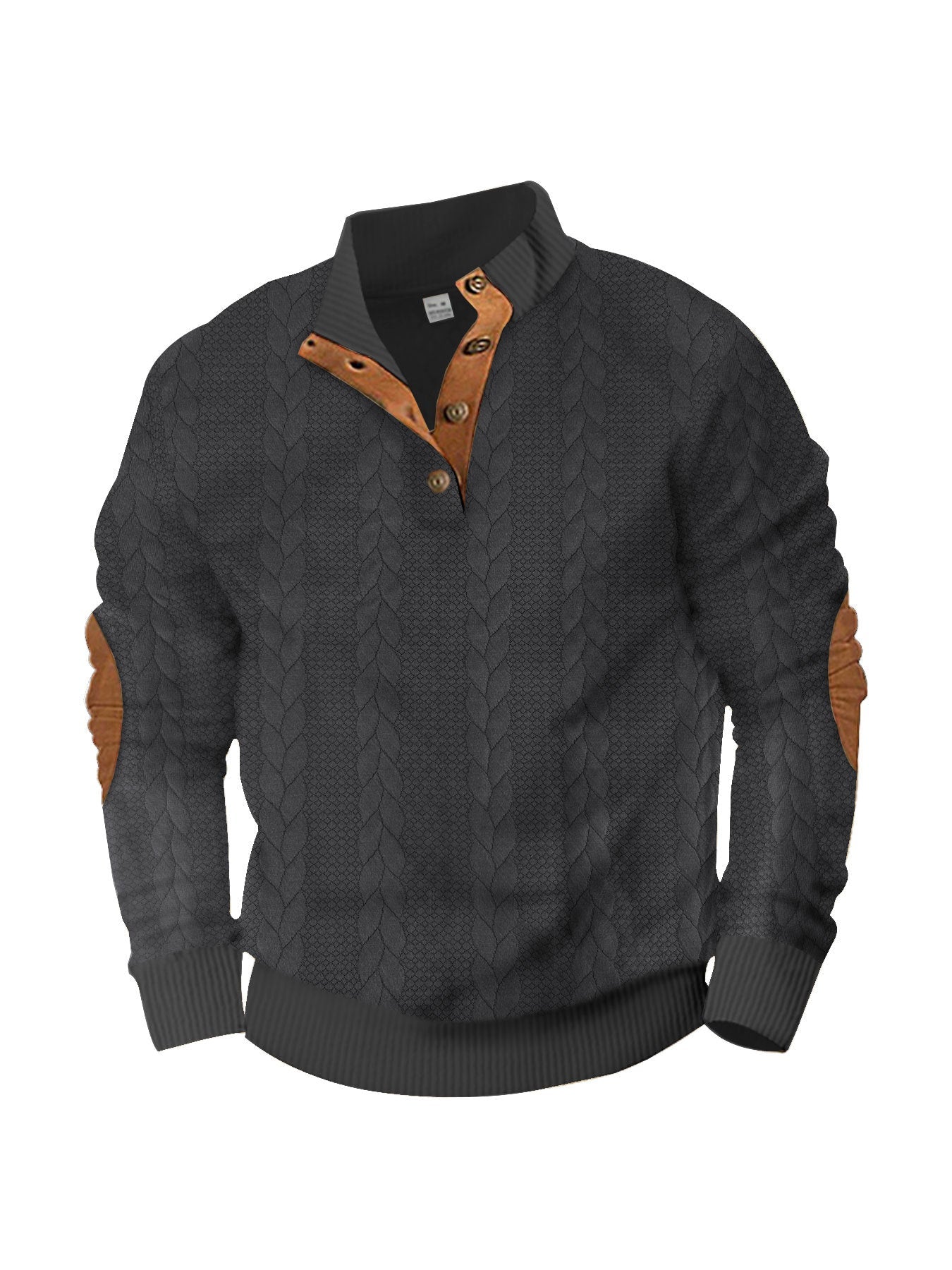 Herren nan lässiger Zopfstrickpullover mit verstärkter Knopfleiste und Wildleder-Ellenbogenpatches R&B