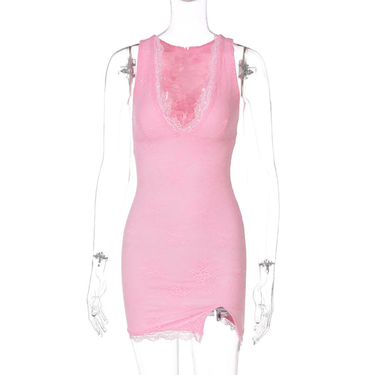 Damen figurumschmeichelndes Spitzenkleid mit V-Ausschnitt und feinen Details R&B