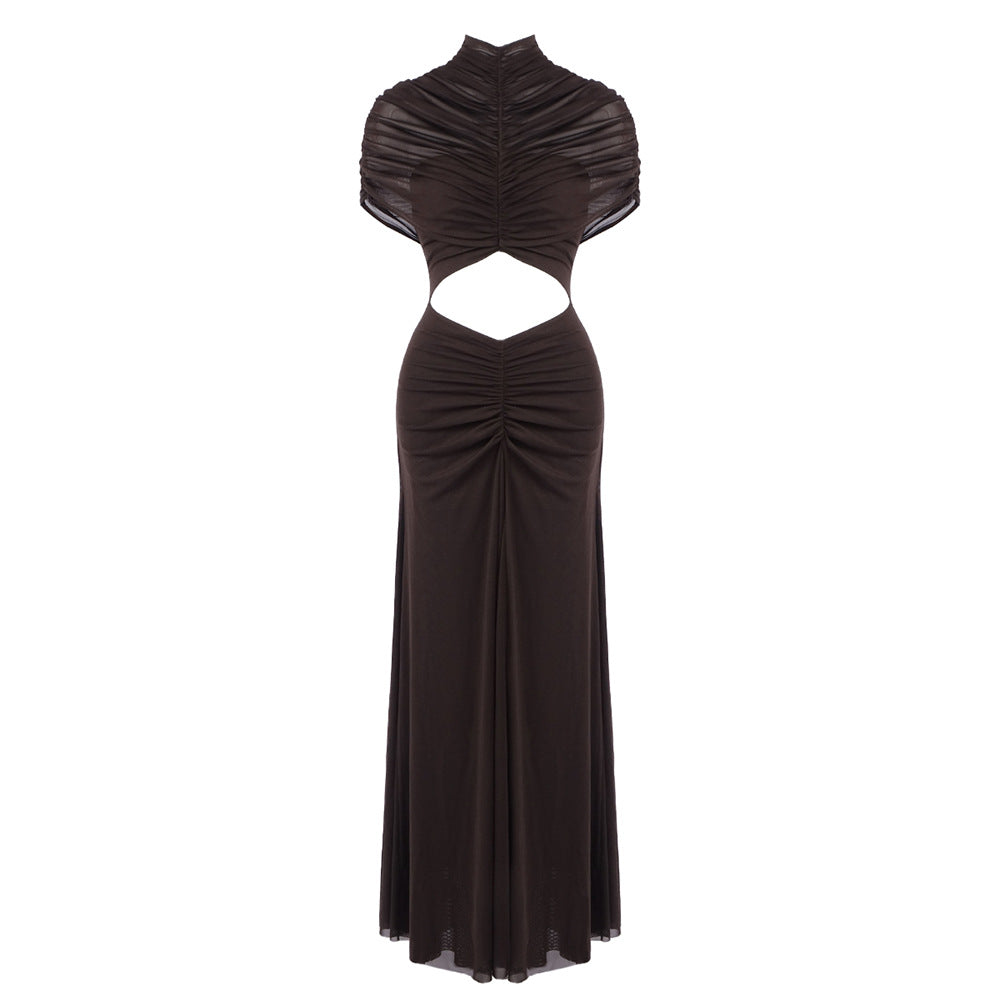 Damen Elegantes Cut-Out Maxikleid mit hochgeschlossenem Design und raffinierten Drapierungen R&B