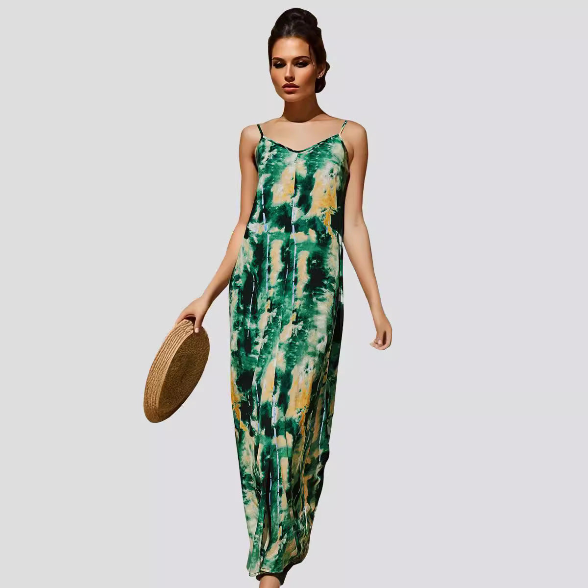 Damen Elegant langes Kleid mit Spaghettiträgern R&B