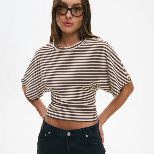 Damen modernes Kurzarm-Top mit lässigem Streifenmuster und elegantem Schnitt R&B