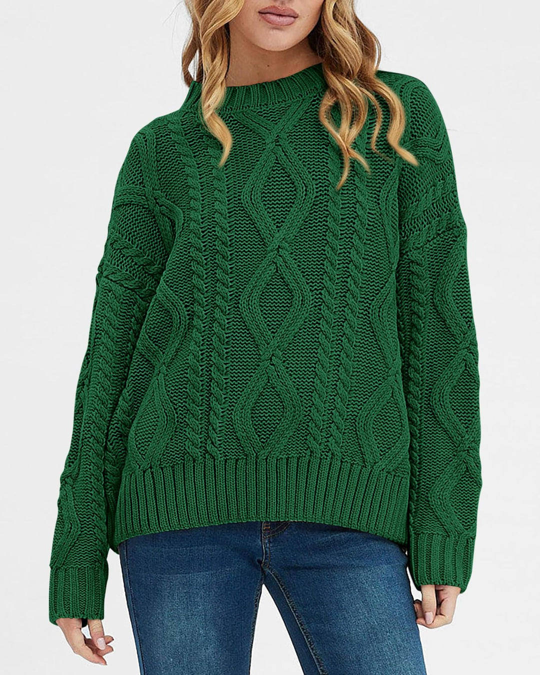 Damen Grobstrickpullover mit Wellenmuster und weitem Schnitt R&B