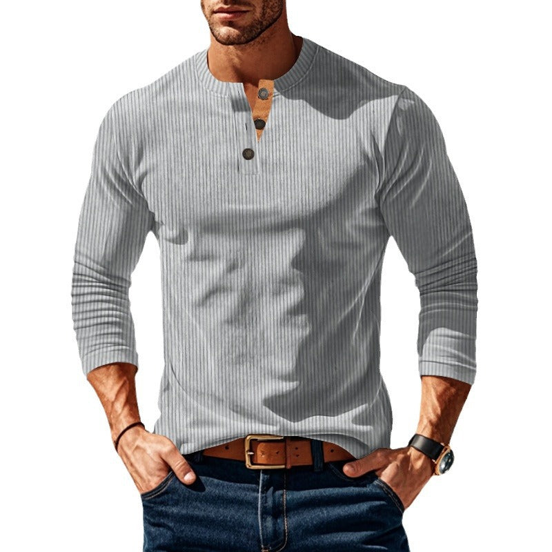Herren Langarmshirt mit strukturiertem Design und praktischen Knöpfen R&B