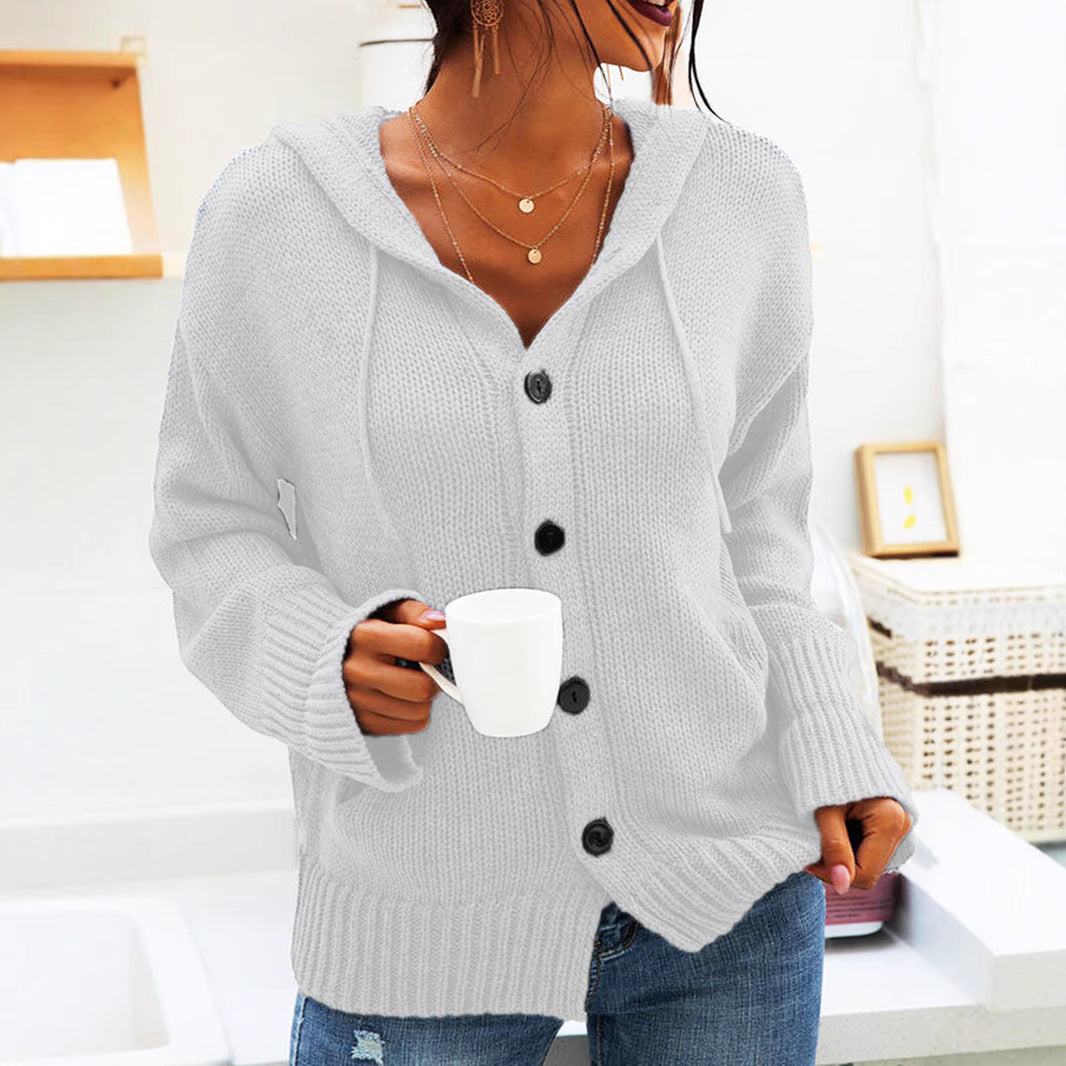 Damen Grober Strickcardigan mit Kapuze und praktischen Taschen R&B