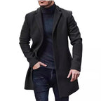 Herren eleganter länger geschnittener Wollmantel mit klassischen Revers R&B