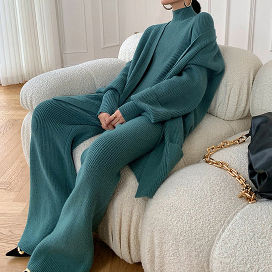 Damen Strickmantel mit Gürtel und praktischen Taschen R&B