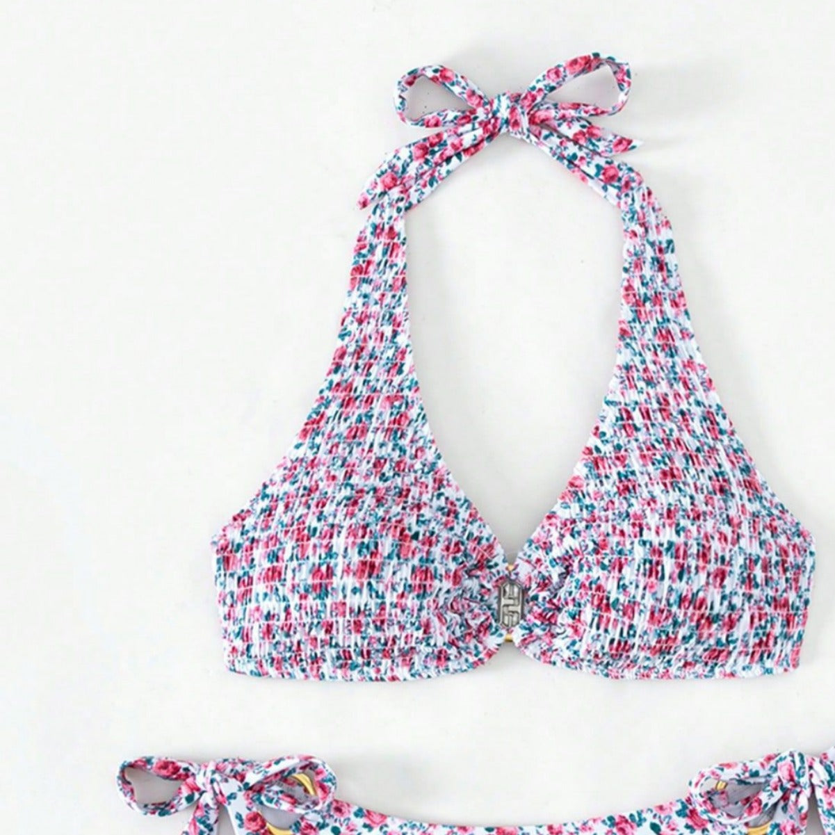 Damen Triangel-Bikini mit verspieltem Blumenmuster und komfortablen Schleifen