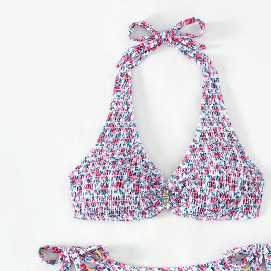 Damen Triangel-Bikini mit verspieltem Blumenmuster und komfortablen Schleifen R&B