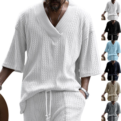 Damen nan weiter Kurzarm-Strickpullover mit Schalkragen und Zopfmuster R&B
