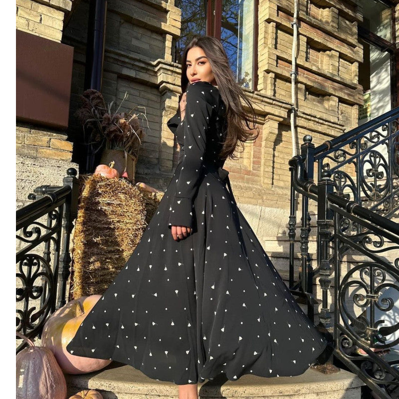 Damen Elegantes Maxikleid mit Geschlitz und langärmligem Design R&B