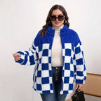 Damen Fleecejacke mit Karo-Design und hohem Kragen