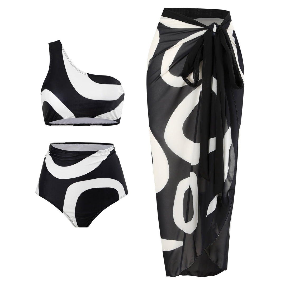 Damen Bikini-Set mit asymmetrischem Oberteil und elegantem Wickelrock R&B
