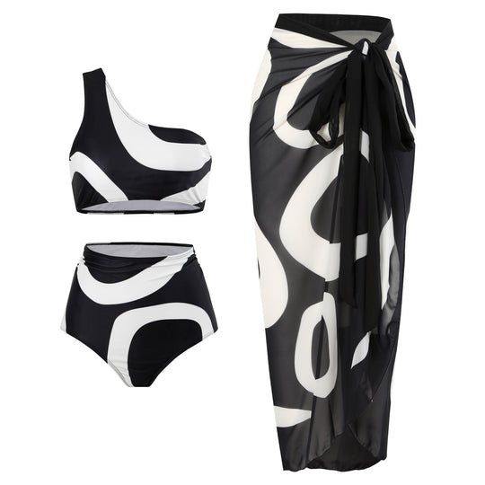 Damen Bikini-Set mit asymmetrischem Oberteil und elegantem Wickelrock R&B