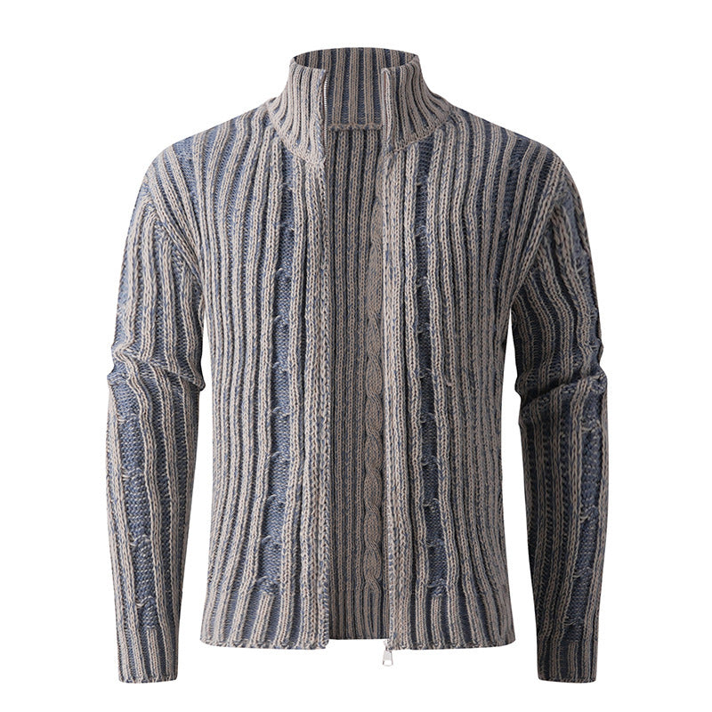 Herren modische Strickjacke mit hochabschließendem Reißverschluss und einzigartigem Muster R&B