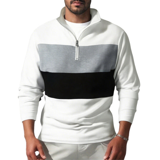 Herren nan Sweatshirt mit halbem Reißverschluss, Stehkragen und markanten Blockstreifen R&B