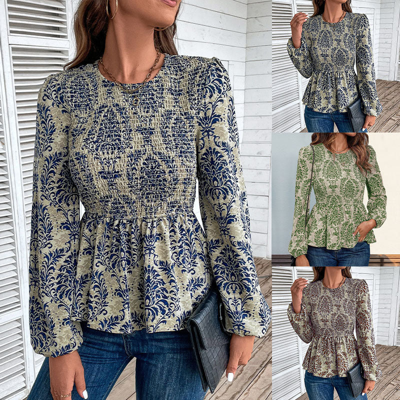 Damen Oberteil mit floralem Design und gerafftem Saum R&B