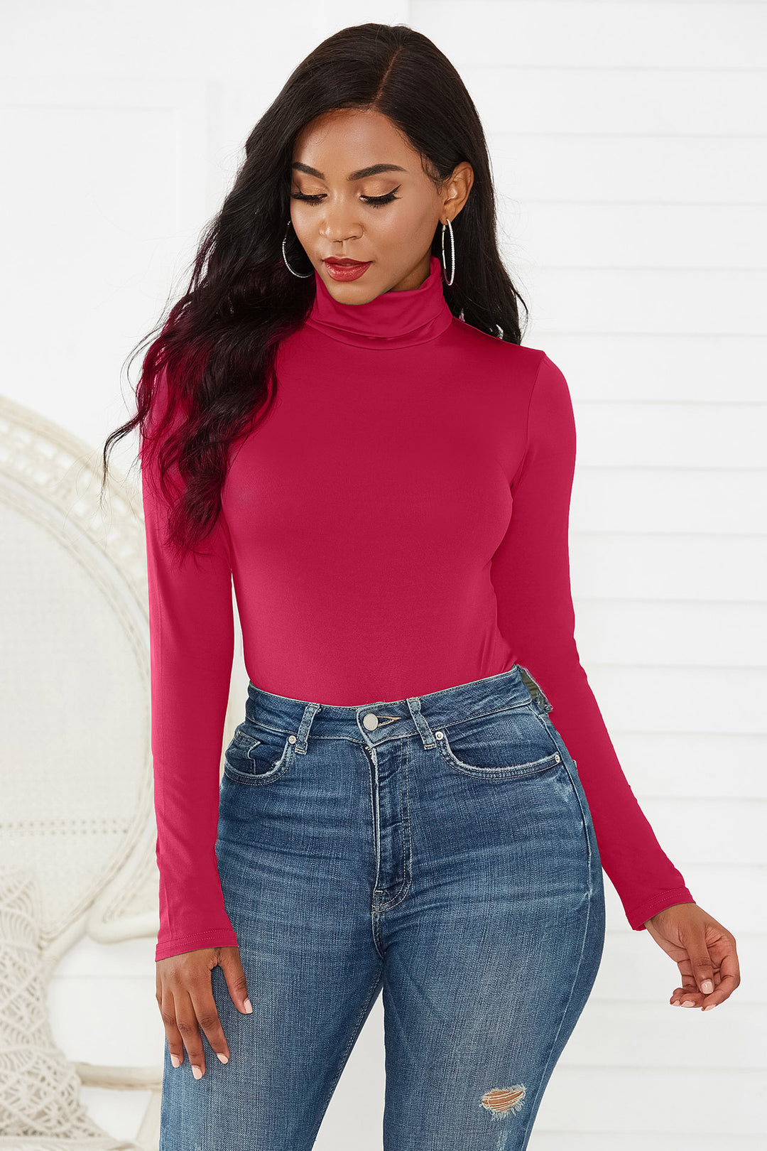 Damen Eleganter Langarmbody mit hohen Kragen R&B