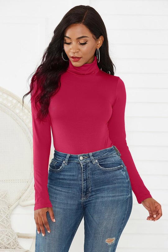 Damen Eleganter Langarmbody mit hohen Kragen R&B