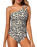 Damen One-Shoulder Badeanzug mit Raffung und modischem Leopardenmuster R&B