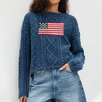 Damen Strickpullover mit amerikanischem Flaggen-Design