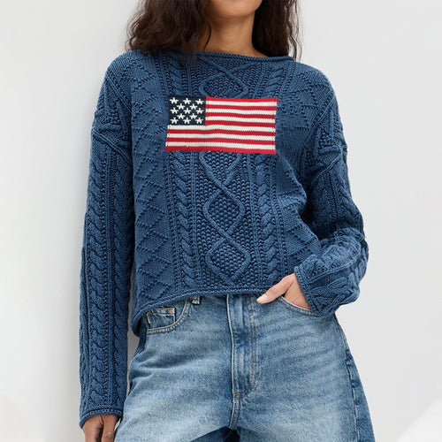 Damen Strickpullover mit amerikanischem Flaggen-Design R&B