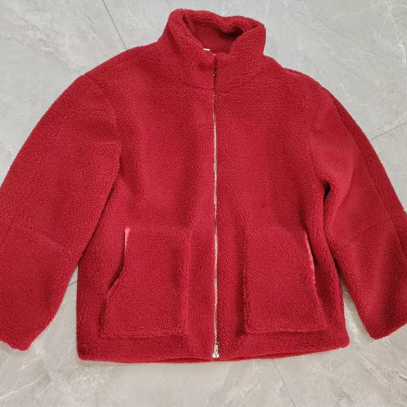 Damen Kuschelige Teddyfelljacke mit hohen Kragen und Reißverschluss R&B