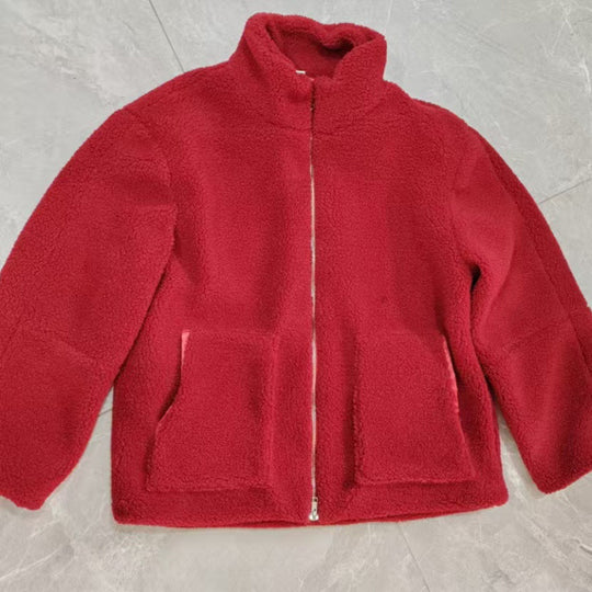 Damen Kuschelige Teddyfelljacke mit hohen Kragen und Reißverschluss R&B