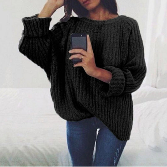 Damen Oversized Strickpullover mit strukturiertem Rippenmuster und lässigem Schnitt R&B