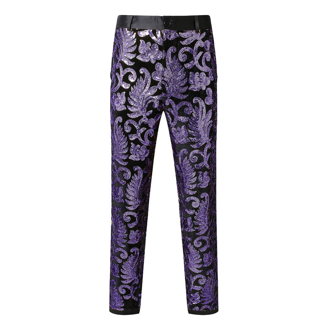 Herren elegante Pailletten-Hosen mit floralem Muster R&B