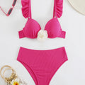 Damen Hochtailliertes Bikini-Set mit Rüschen und floralem Detail R&B