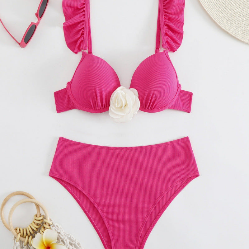 Damen Hochtailliertes Bikini-Set mit Rüschen und floralem Detail R&B