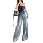 Damen Weite High-Waist Jeans mit modischem Waschdesign R&B