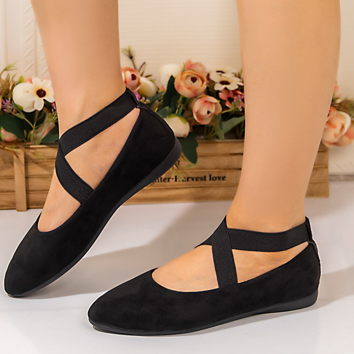 Damen Ballerinas mit elegantem Überkreuzriemen und weichem Innenfutter R&B