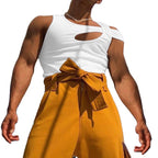 Herren nan asymmetrisches ärmelloses Tanktop mit ausgeschnittenem Einsatz aus Baumwoll-Elasthan R&B