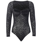 Damen Elegantes transparente Bodysuit mit zarter Leopardenmusterung R&B