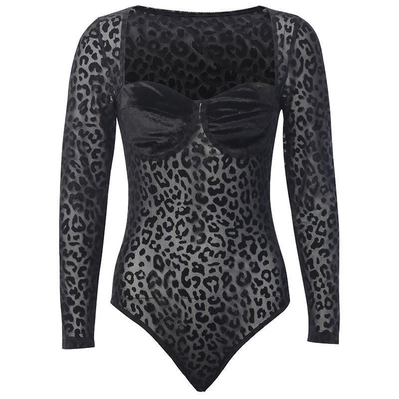 Damen Elegantes transparente Bodysuit mit zarter Leopardenmusterung R&B