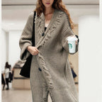 Damen Grober Strickcardigan mit fransigen Details und offenem Schnitt R&B