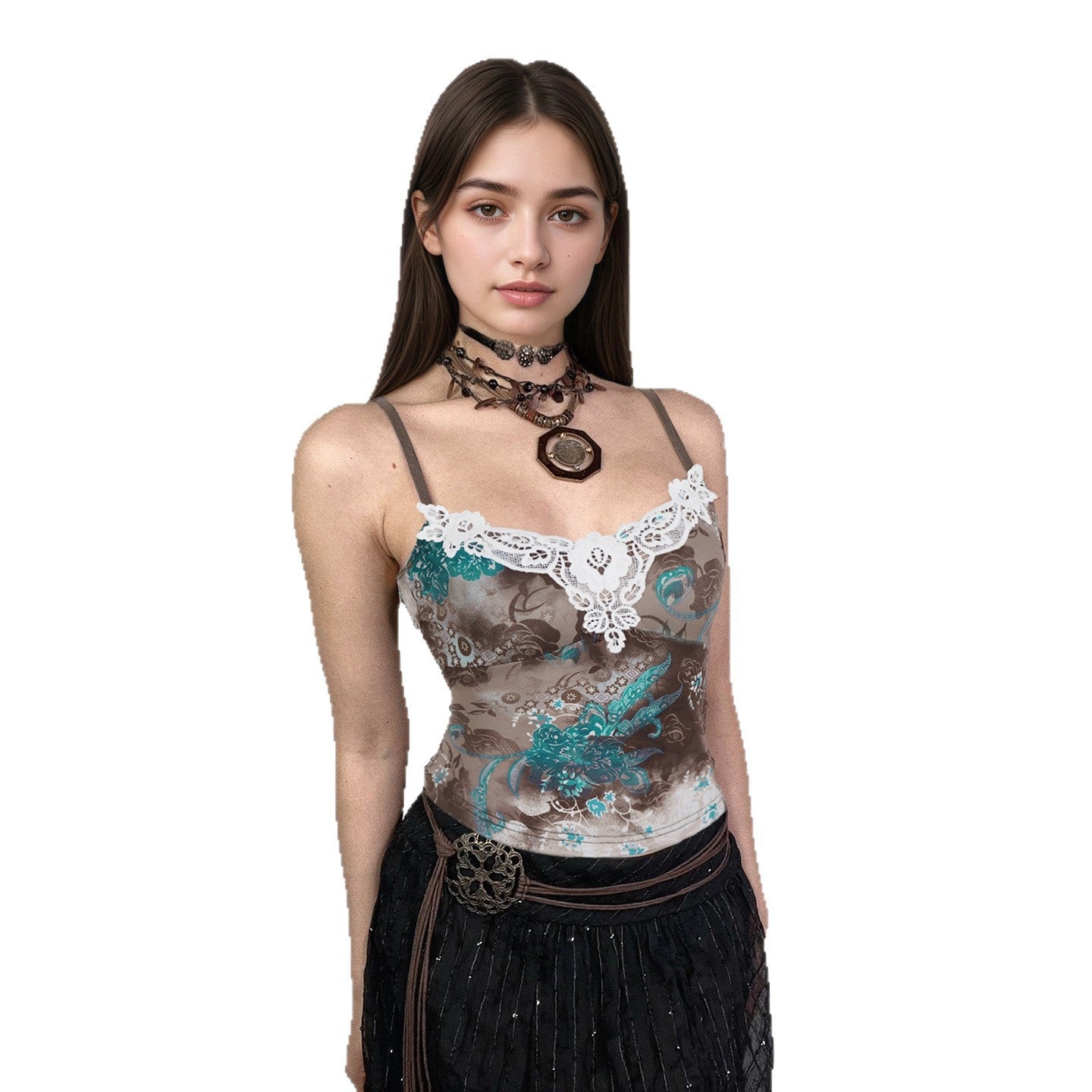 Damen Spitzentop mit floralem Muster und zartem Dekolleté R&B