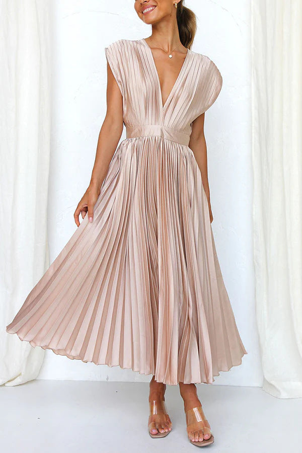 Damen Maxikleid mit Faltenwurf und tiefem V-Ausschnitt R&B