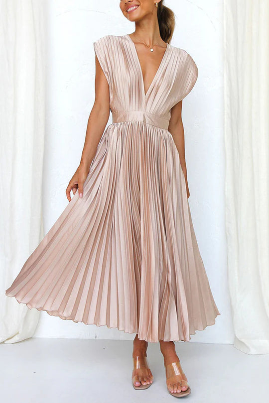 Damen Maxikleid mit Faltenwurf und tiefem V-Ausschnitt R&B