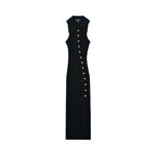 Damen figurbetontes Midi-Kleid mit Knopfleiste und Schlitz R&B