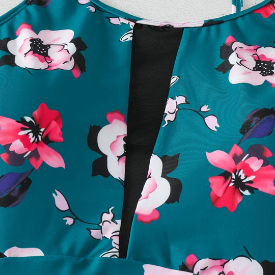 Damen Einteiliger Badeanzug mit modischem floralem Design und schickem Schwarz R&B